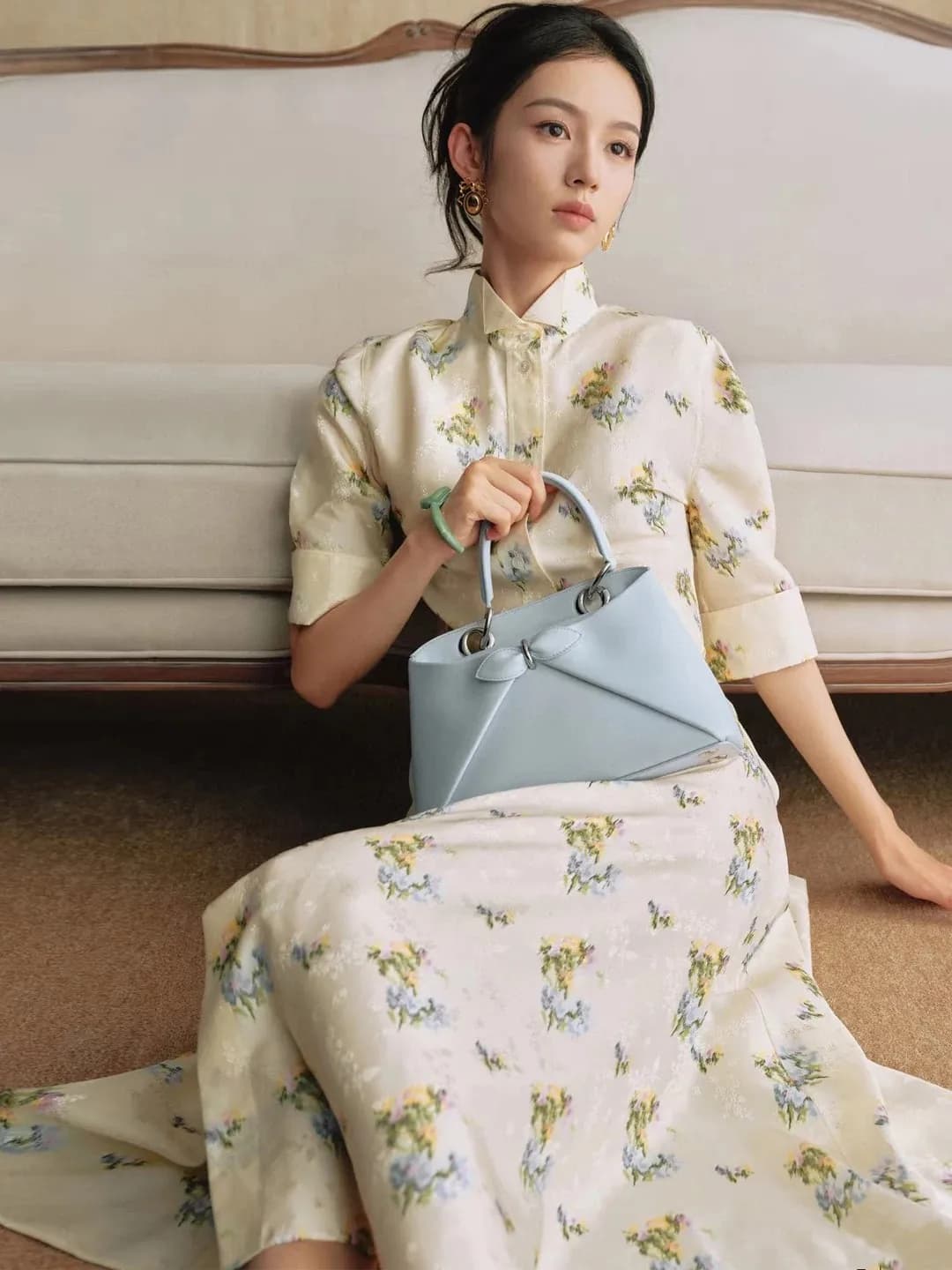 EXJR Abito Midi Estivo con Stampa Floreale, Colletto Rovesciato e Cintura in Vita, Gonna a Trapezio alla Moda da Donna per il Pendolarismo Urbano