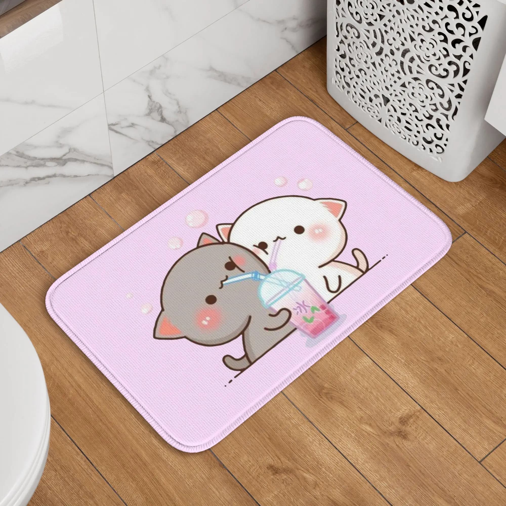 Tappetino personalizzato per porta d'ingresso con gatto Mochi Peach e Goma, per esterni, bagno, cucina, balcone
