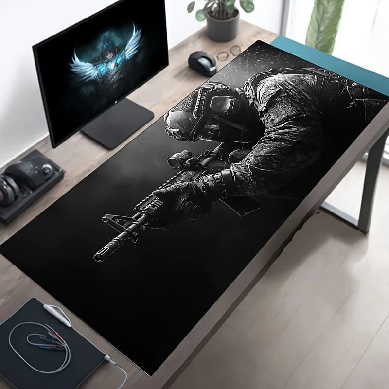 Tappetino per mouse grande con design tattico militare, antiscivolo, XXL, accessori da gaming, bordi cuciti, per casa e giochi, per giocatori FPS