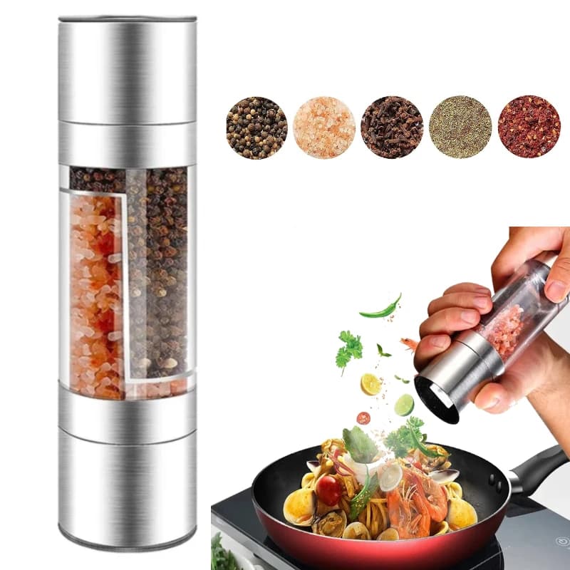Macinino Sale e Pepe 2 in 1 Manuale in Acciaio Inossidabile con Macina in Ceramica Regolabile, Utensile da Cucina