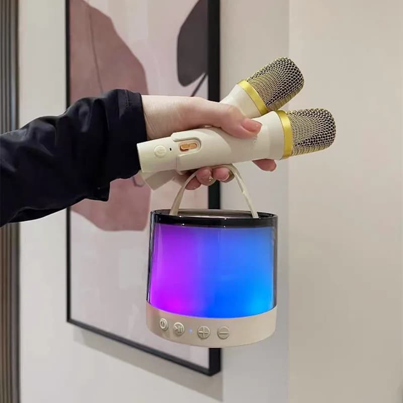 Altoparlante Karaoke per Bambini con Luce RGB, Mini Macchina Karaoke Portatile Bluetooth, Sistema Audio con Microfono Wireless, Altoparlanti Tutto-in-Uno