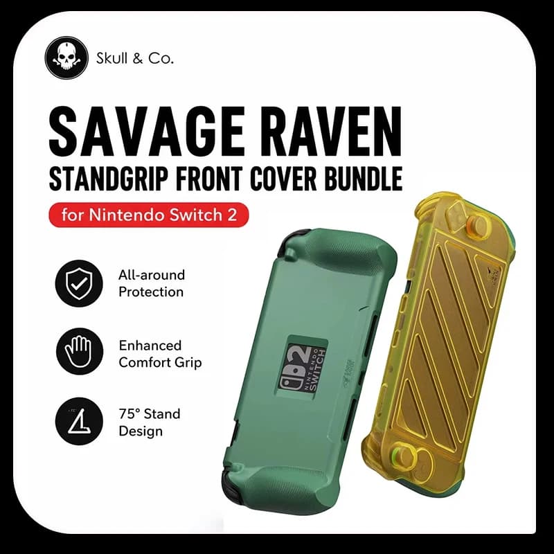 Savage Raven by Skull & Co. StandGrip + Front Cover for Nintendo Switch 2 Protective Case Standable Cover Soft Shell