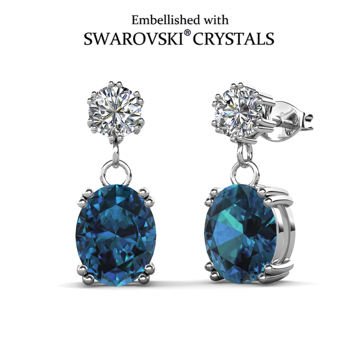 Double Crystal Drop Earrings Embellished with Swarovski Crystals Women Jewelry Bridal Engagement Anniversary Jewelry