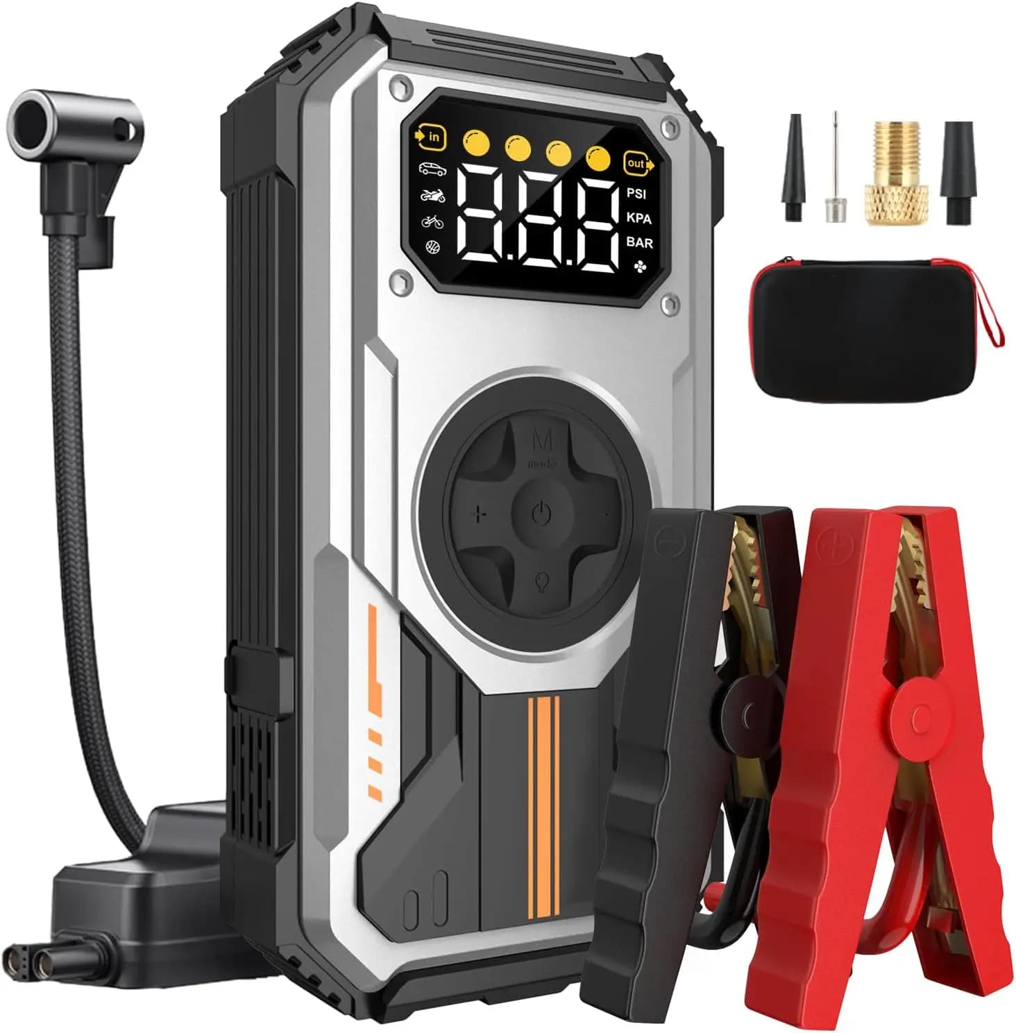 Avviatore di Emergenza 6000A con Compressore d'Aria, Booster Portatile per Batteria Auto 12V 150 PSI, Display LCD e Luce LED