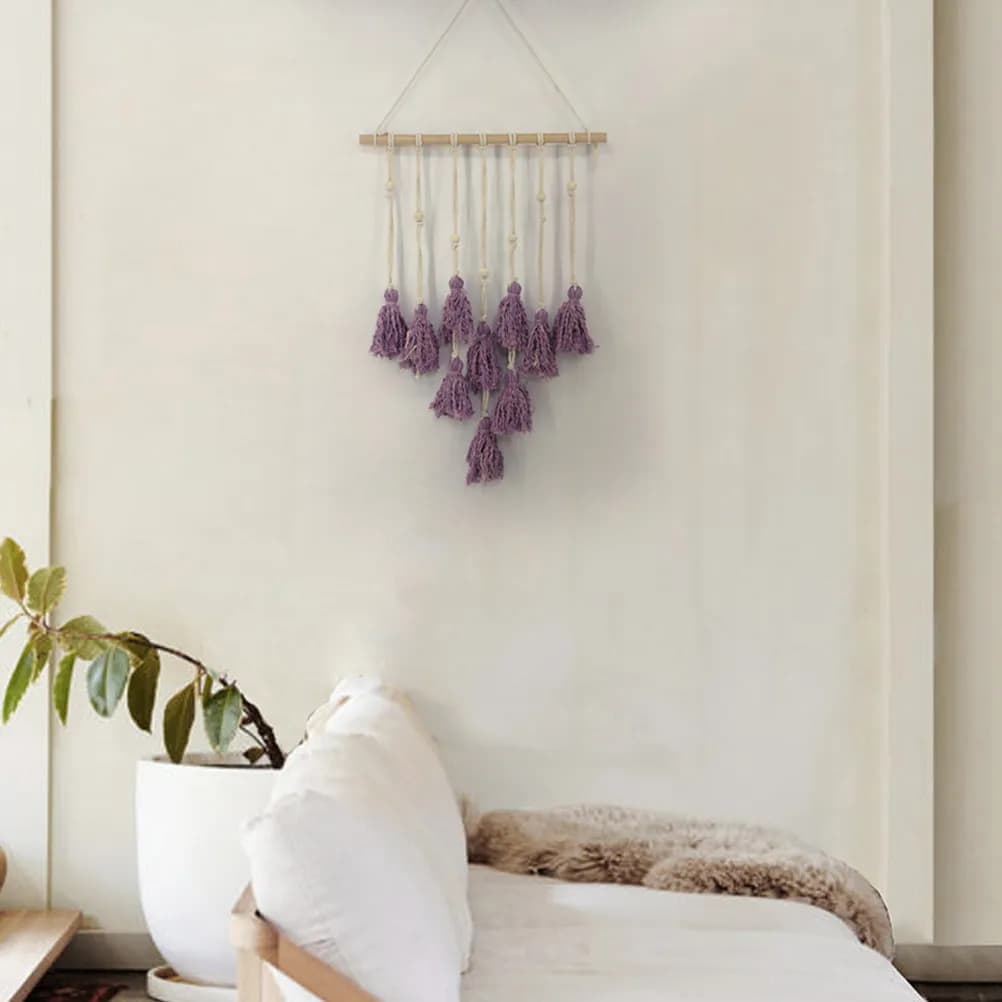 Romantic Hand-Woven Tassel Wall Hanging Catcher Boho Dream Catcher Indoor Home Wall Car Room Decor Gift Purple 62x45cm