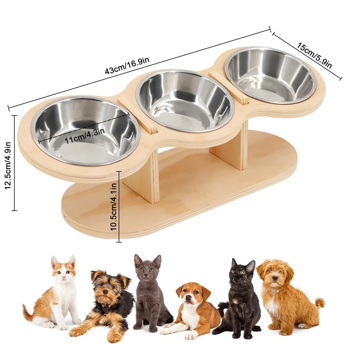 For Cats & Small Dog Wooden Dog Bowl Pet Supplies Elevated Cat Dog Bowls 15 degrees Tilted Raised Cat Food Water Bowls Pet Bowls