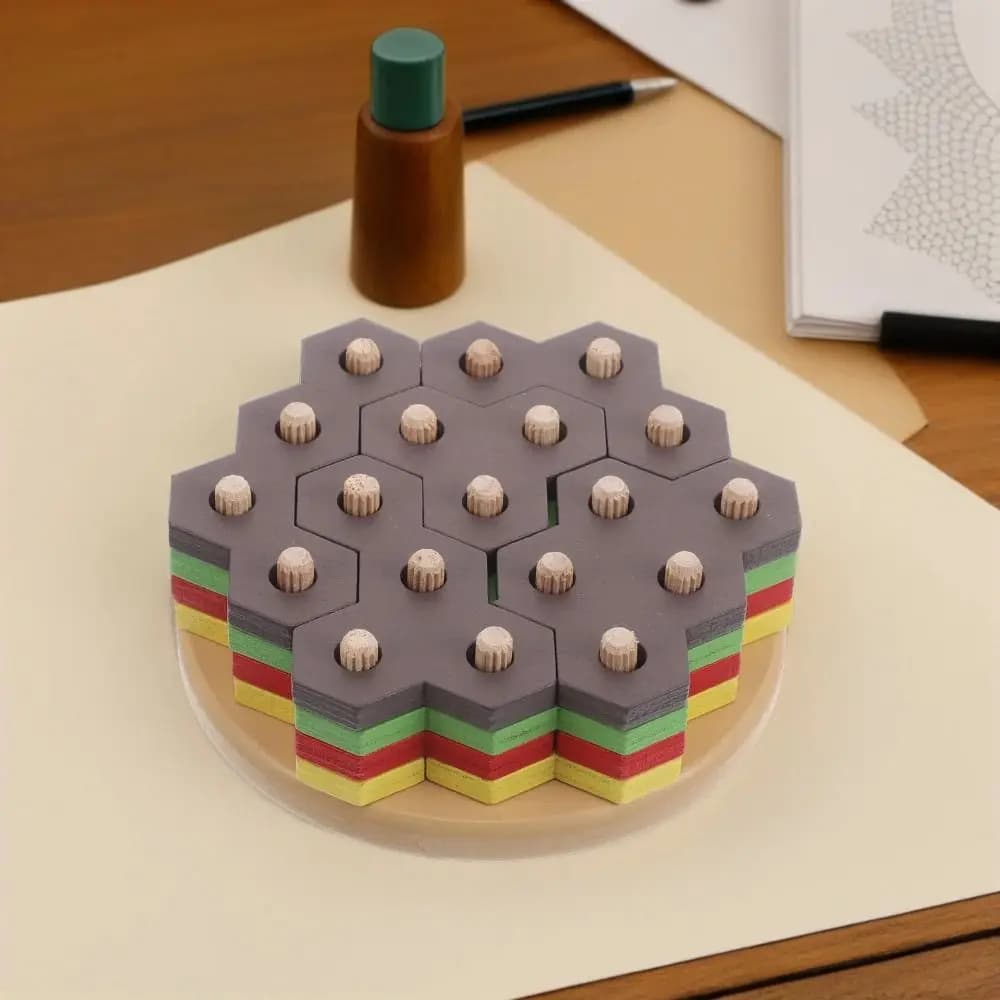 Puzzle 3D Creativo a Forma di Hamburger, Blocchi di Legno Esagonali, Gioco di Costruzione Geometrica per l'Apprendimento dei Colori