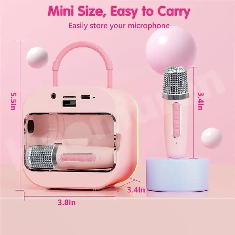 ABMF Mini Karaoke Machine for Kids with Dual Microphones Bluetooth Portable Speaker Stereo Surround Sound Gift for Home Party