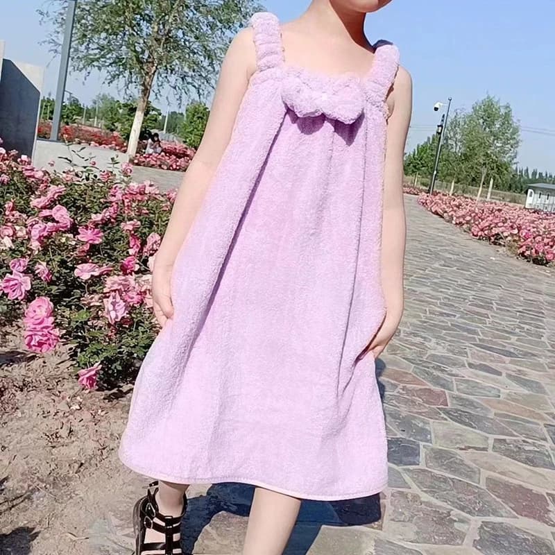 New Kids Bathroom Towel Solid Color Girls Absorbent Sling Swim skirt Addens Soft towel 4-15 years wearable baby bathrobe