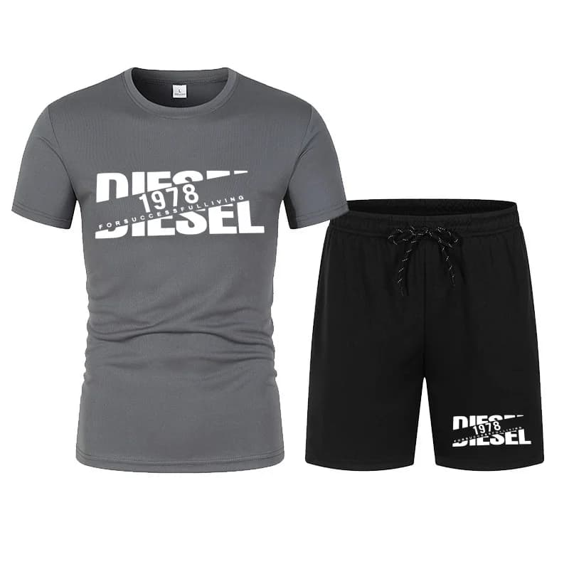 Trendy summer men's suits, casual and fashionable sportswear, beach printed short-sleeve mesh suits