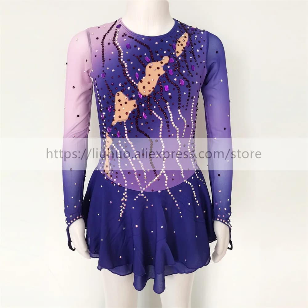 LIUHUO Donna Aldult Girl Personalizza Costume Concorso di prestazioni Body Pattinaggio di figura sul ghiaccio Vestito Roller Danza viola moderna