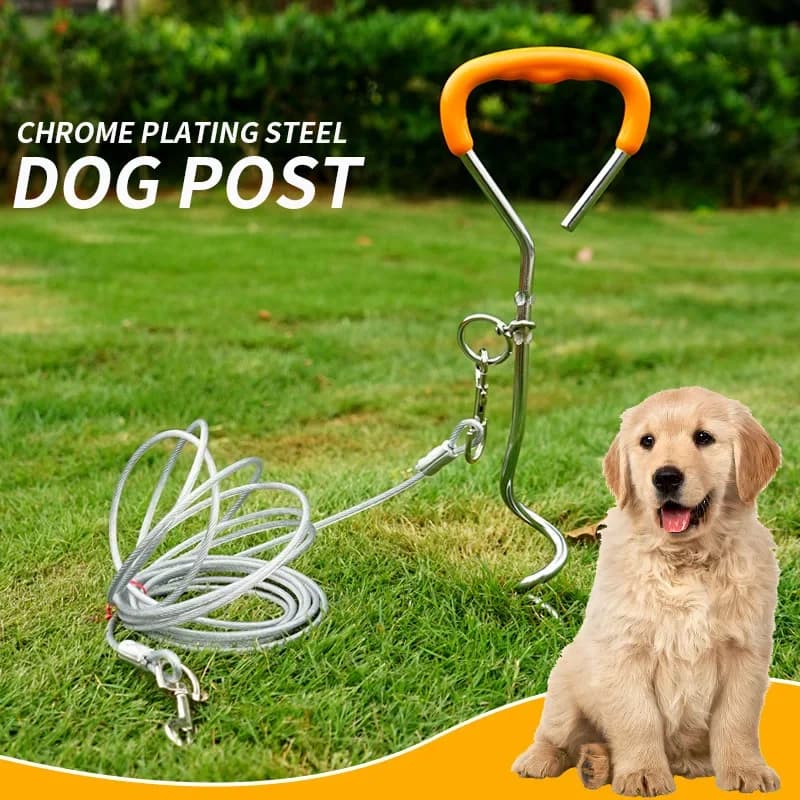Stainless Steel Pet Tie Out Stake for Outdoor – Heavy Duty Dog Anchor with Steel Cable, Swivel Trailer Tie for Camping, Secure