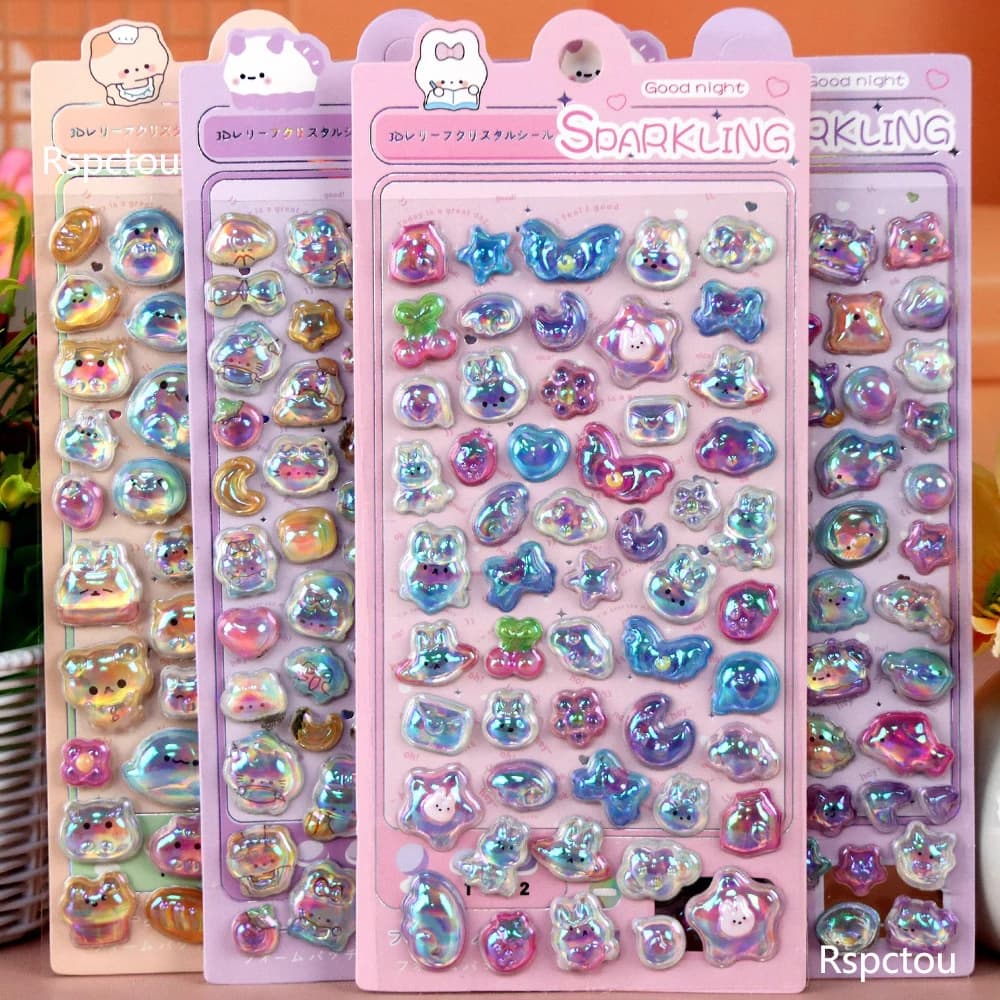 10 Pezzi Adesivi 3D in Cristallo con Coniglietto e Panda, Adesivi Kawaii Scintillanti per Frigorifero, Telefono, Quaderno, Confezione Inclusa