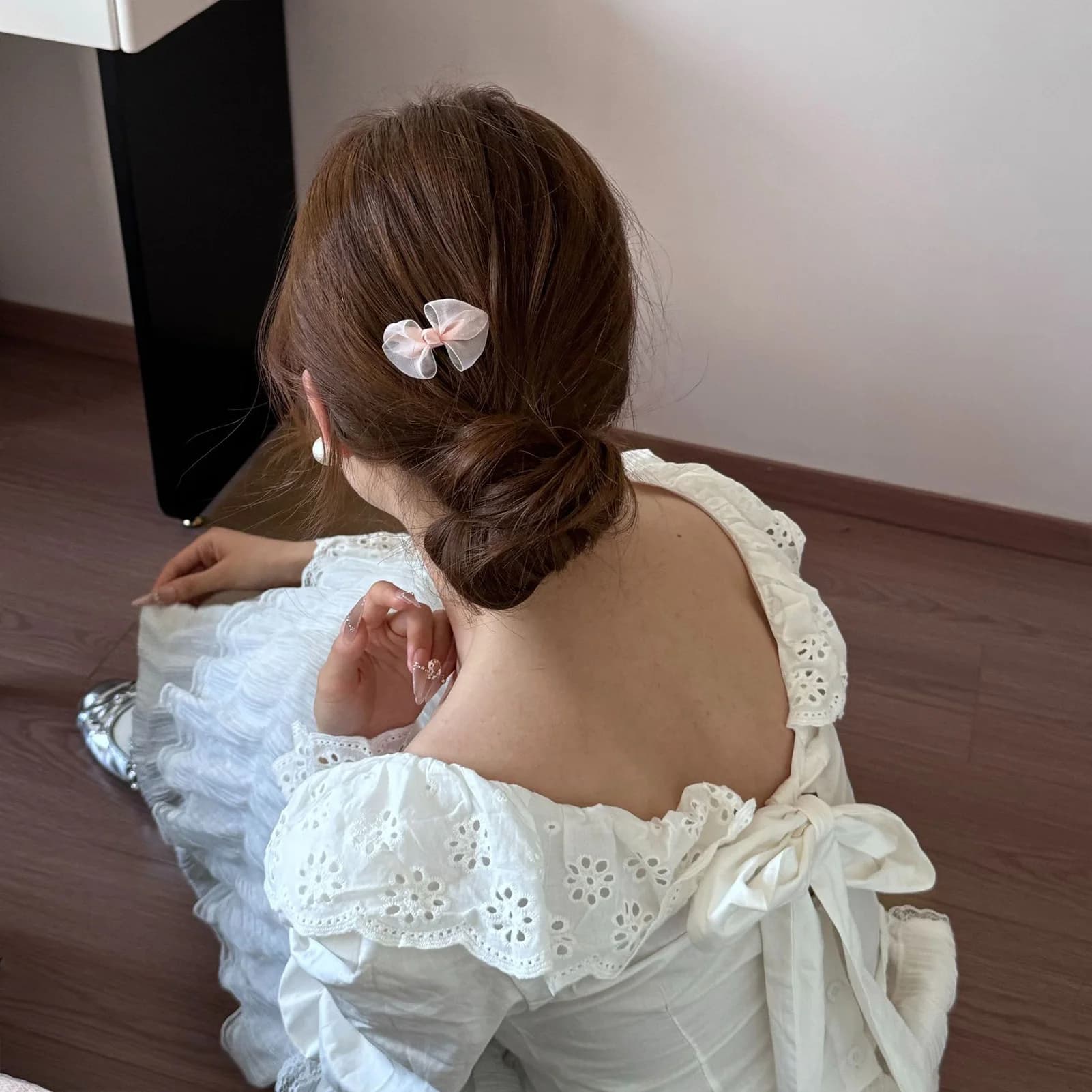 Sweet Korean Style Mesh Bow Hair Comb Hair Clip Adorable Hair Accessory For Girls Front Hairline And Side Hair Tidying Up