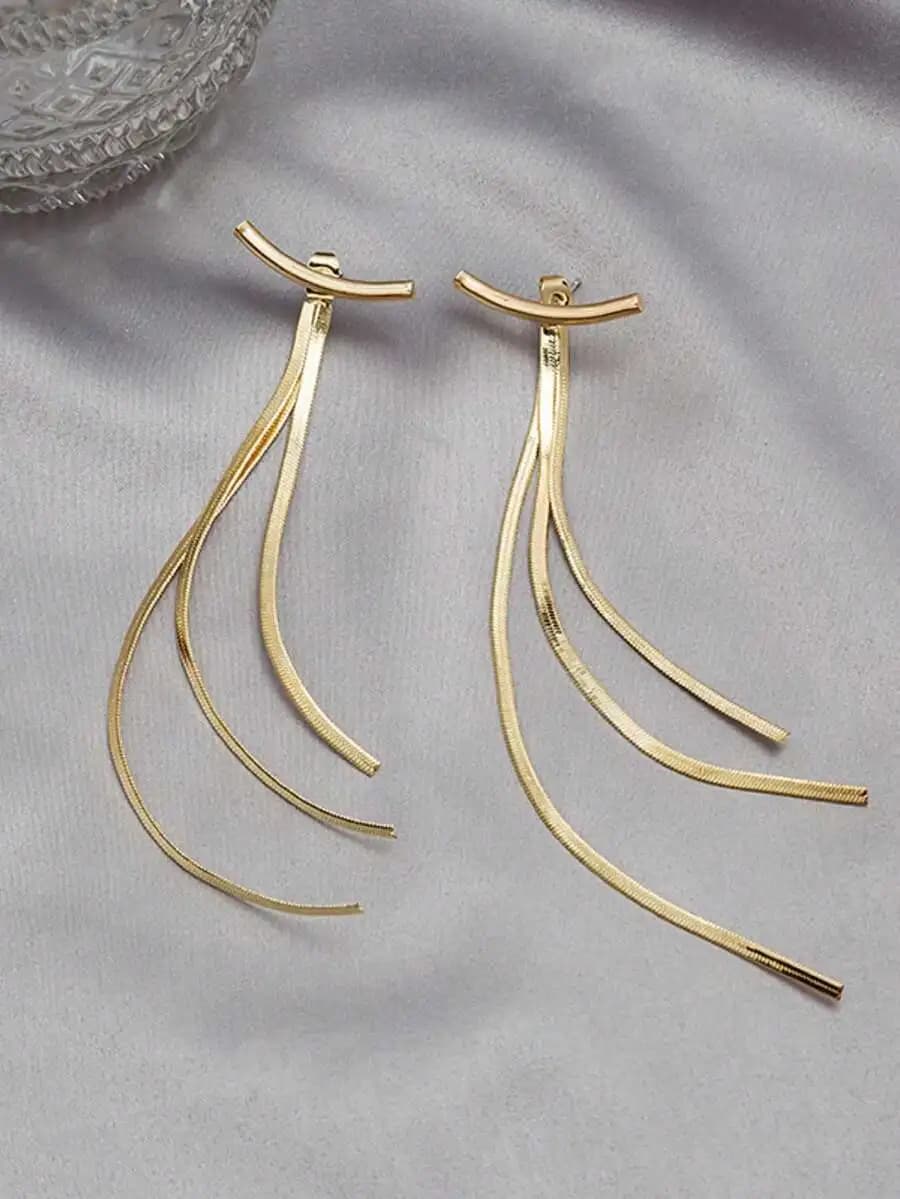 Orecchini pendenti da donna con catena a serpente triplo e barra curva color oro, gioielli lunghi a strati ideali per feste, matrimoni e regali