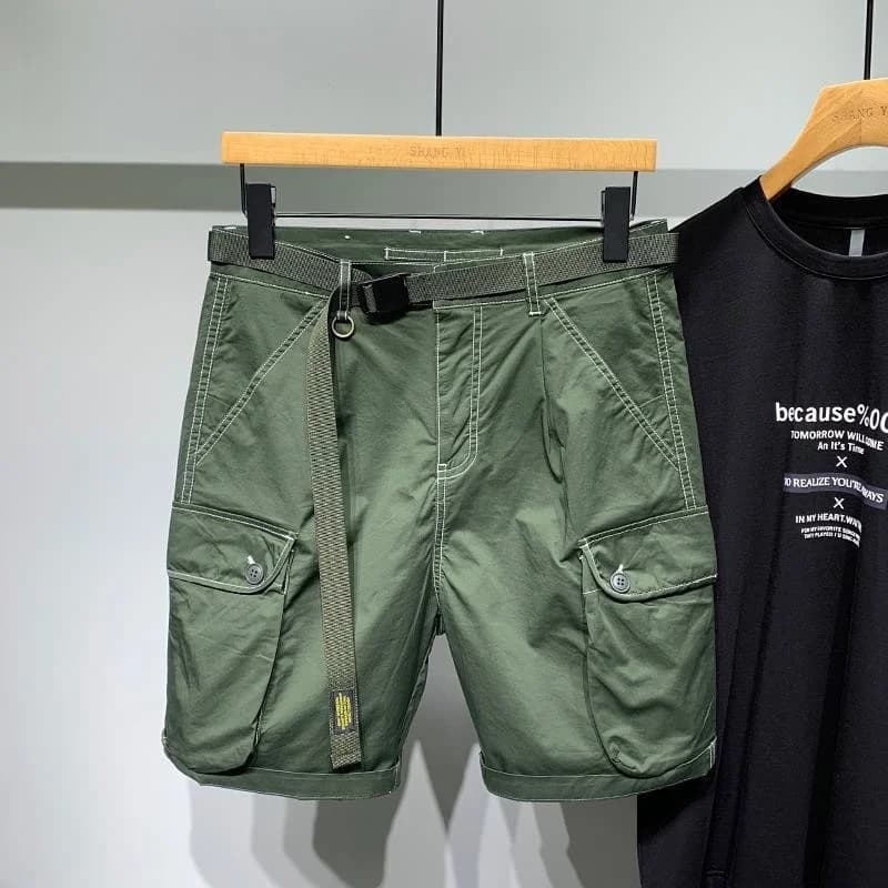 Nuovi Pantaloncini Casual da Uomo 2025 con Cintura, Lunghezza al Ginocchio, Stile Semplice, Abbigliamento da Lavoro in Cotone per l'Estate