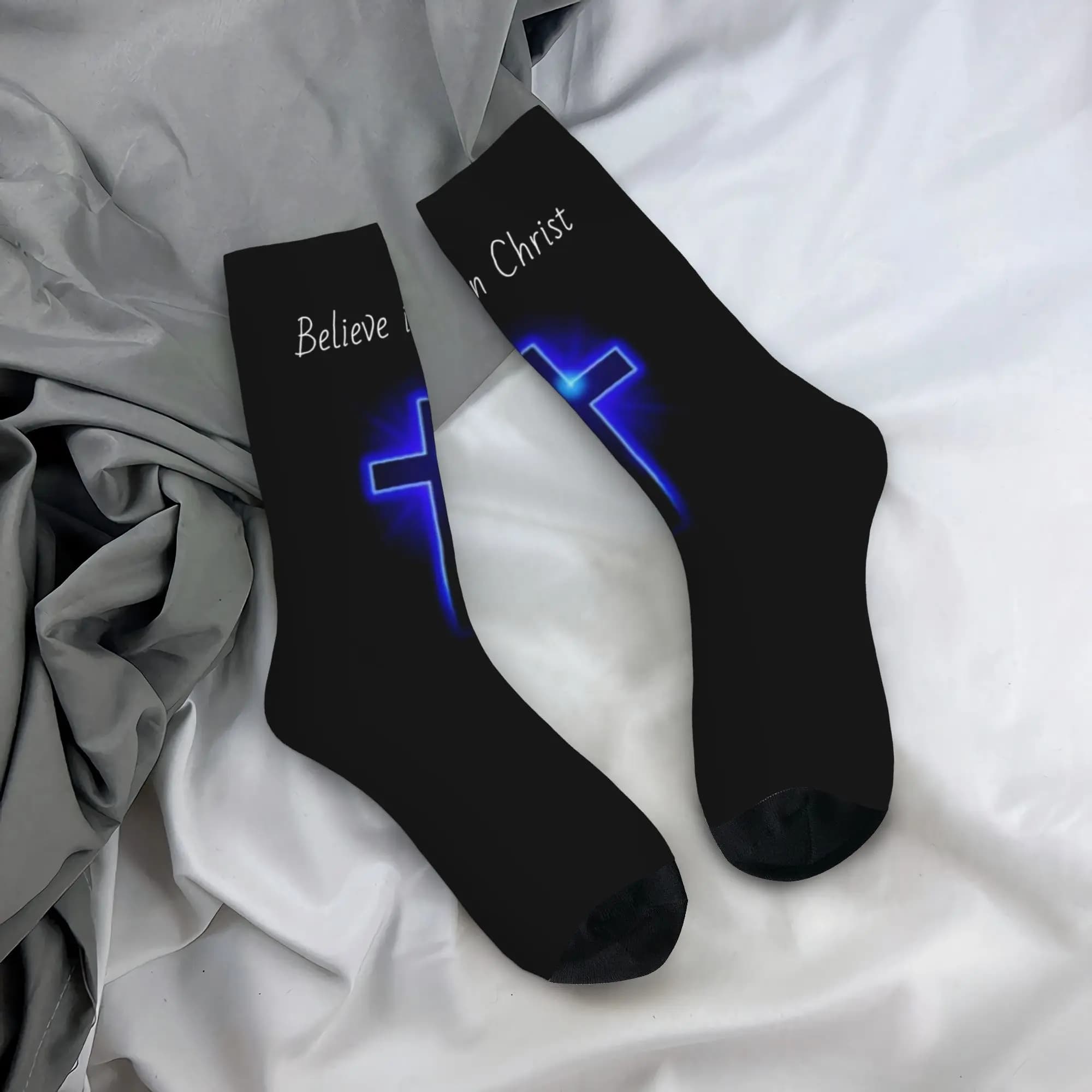 Custom Believe Jesus Christ Men Women Crew Socks Unisex Cool 3D Printing Dress Socks