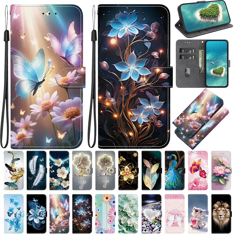 Custodia a portafoglio con supporto per Xiaomi Poco X6 X3 PRO x6 5G X5 X4 PRO 5G x4 GT X3 NFC X3 GT Custodia a portafoglio con motivo verniciato a vibrazione