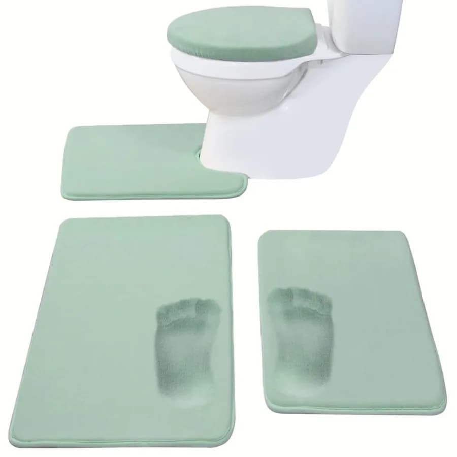 Set di Tappetini da Bagno in Memory Foam 4 Pezzi con Copriwater e Tappeto Combinato