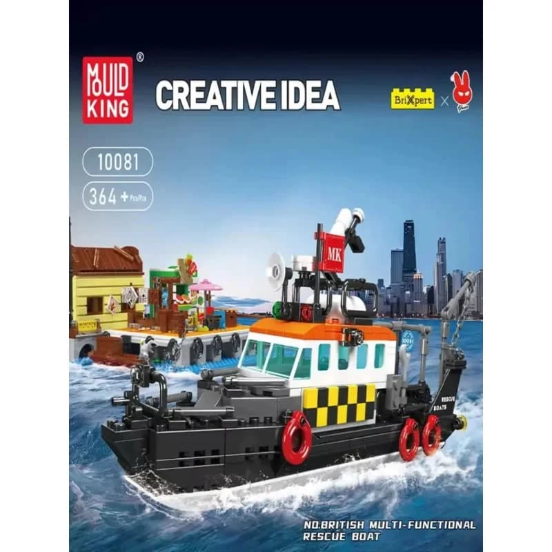 Mould King DIY 10081 Set Giocattolo da Pesca Urbana Multiuso, Set di Blocchi da Costruzione con Barche di Salvataggio, Nave per Esplorazione Marina, Collezione per Ragazzi e Ragazze