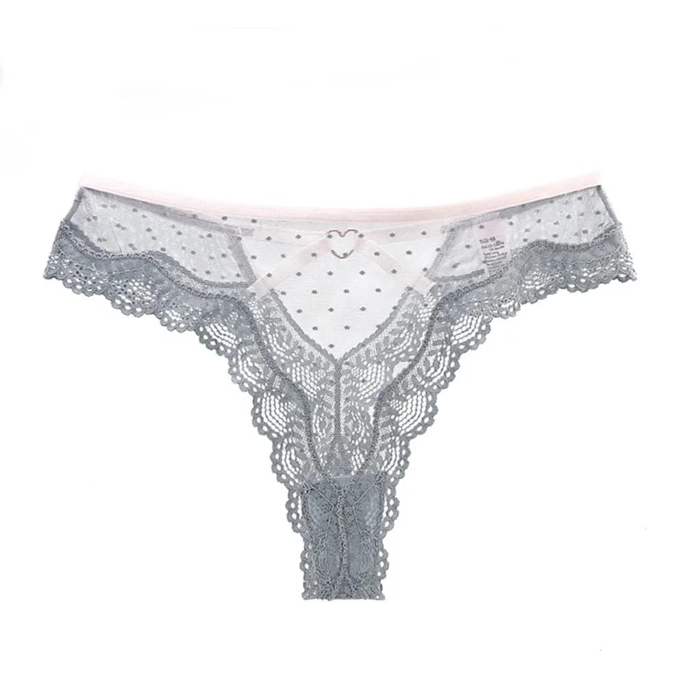 Breathable Low Waist Lace Panties Thong Dots Underwear for Women Transparent Hollow Out Mesh Lace Briefs Lady