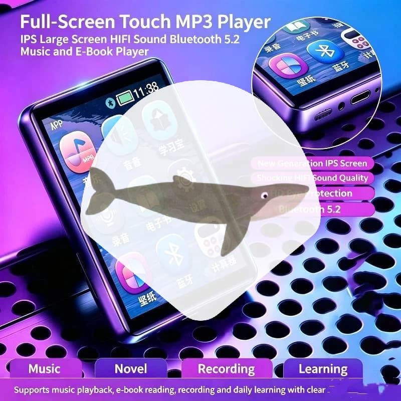 1Pcs Bluetooth 5.2 Walkman MP3 Player With 2.0" Touch Screen For Student Music Player Built-in HD Speaker FM Radio Recording