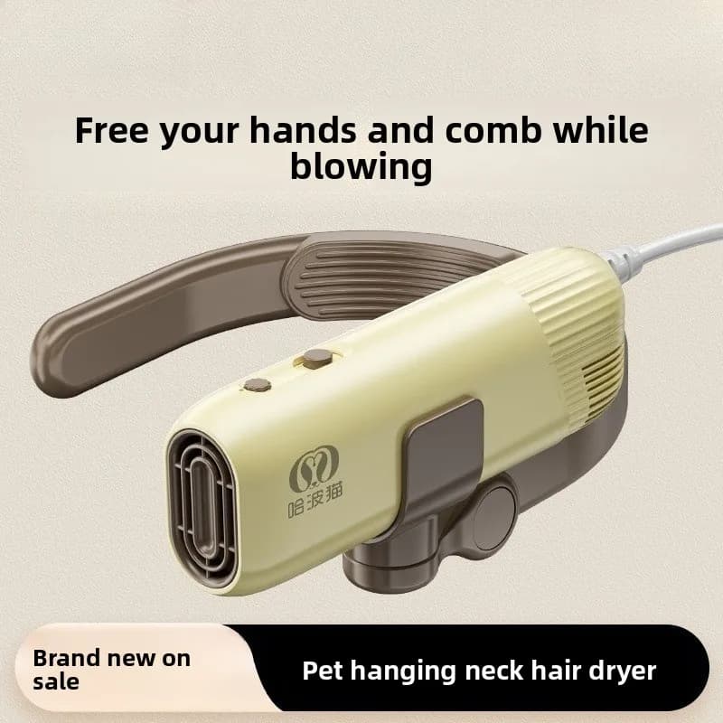 Pet-specific hair dryer with a neck-hanging style, dog bath drying tool, integrated blow-drying and hair pulling