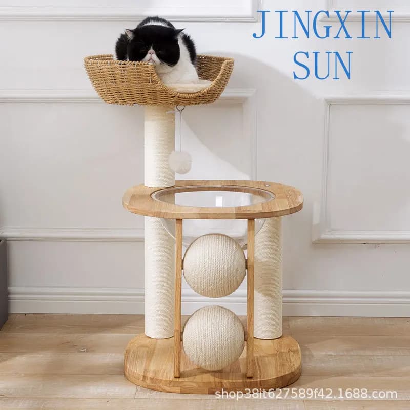 Solid wood cat climbing frame, cat nest, cat tree integration, Japanese sisal cylindrical space capsule