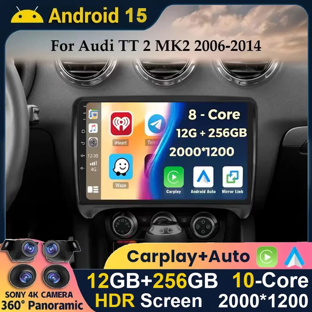 Android 15 WIFI + 4G Carplay Autoradio GPS Per Audi TT 8J MK2 2006 2007 - 2009 2010 2011 2012 Auto Stereo DSP Lettore Multimediale