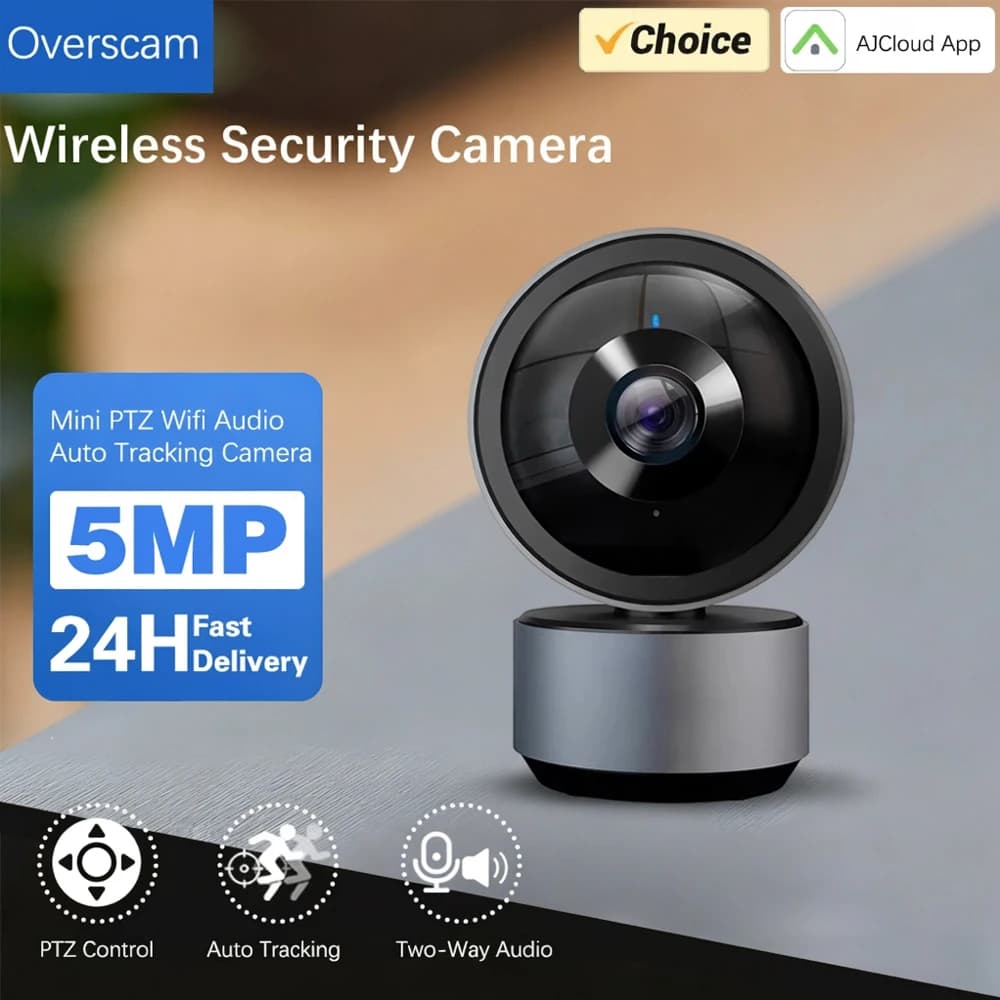 Telecamera IP di Sicurezza per Interni 5MP Mini Baby Monitor con Tracciamento Automatico, Visione Notturna e Audio Bidirezionale a 360° ° Controllo PTZ Panoramico con App AJCloud