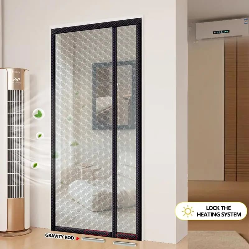 Tenda per porta con pellicola a bolle d'aria per aria condizionata non perforata con aspirazione magnetica, tenda invernale antivento e calda con apertura laterale spessa