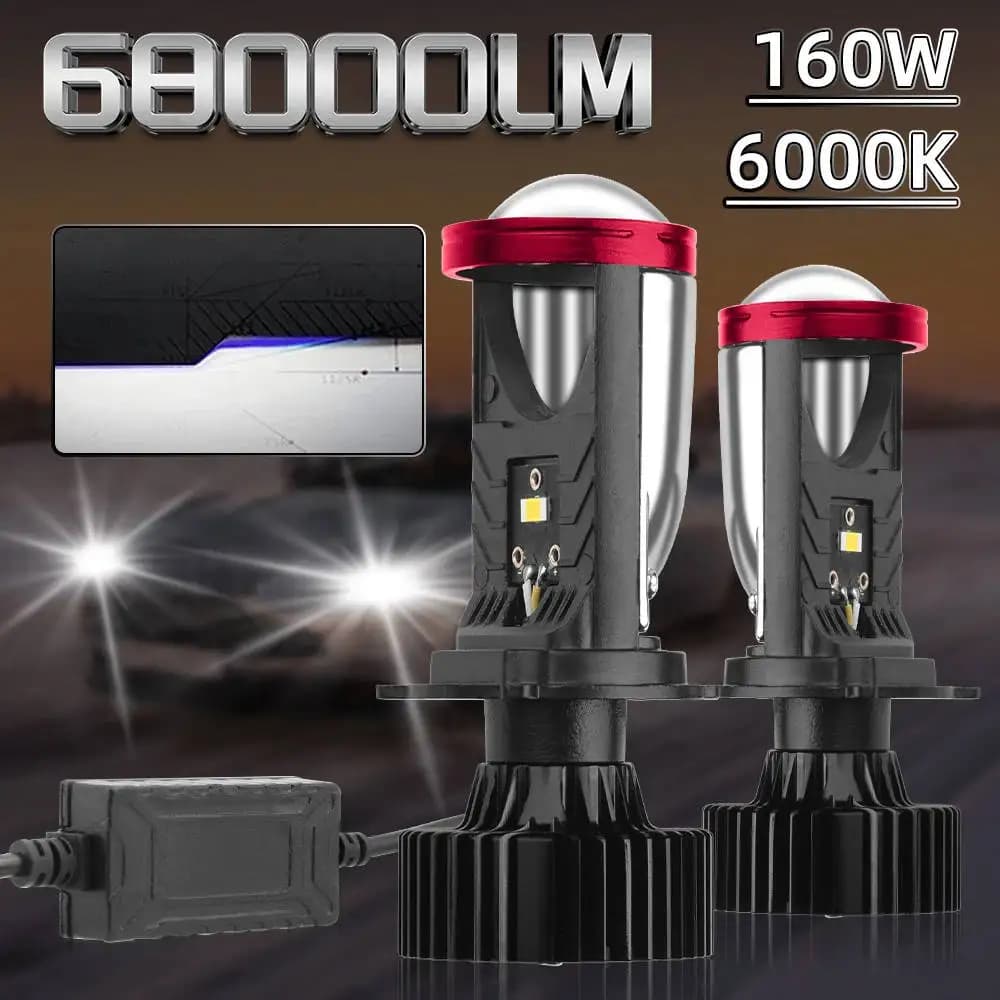 Roadsun 2 pz. Lampadine LED Canbus per Fari Auto 40000 H4/9003/HB2 con Lente Proiettore Abbaglianti/Anabbaglianti 12-24V Mini Bi-LED
