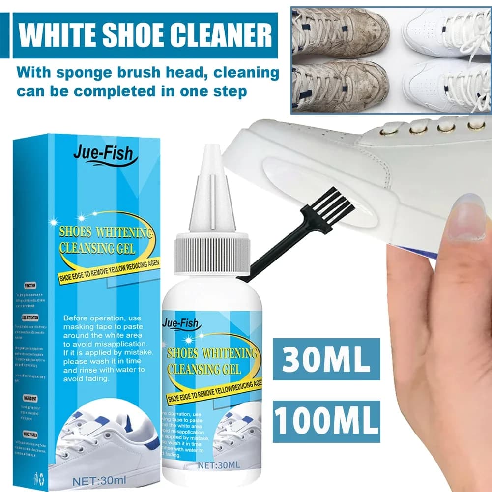 Detergente per scarpe bianche da 30/100 ml con nastro adesivo e spazzola Sbiancante per scarpe Agente detergente per scarpe bianco multifunzione per tessuto di tela