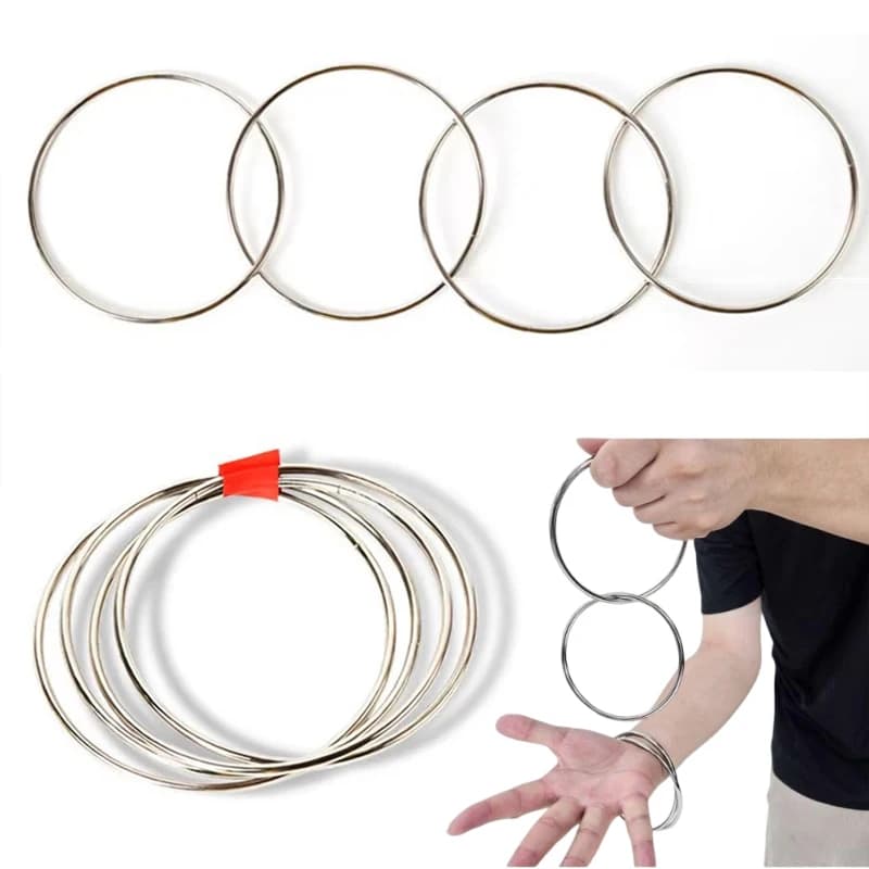 Set di 4 Anelli Magici per Trucchi di Magia, Cerchi di Ferro Collegabili Classici, Accessori per Maghi Principianti, Strumenti Divertenti per Magia Ravvicinata TMZ