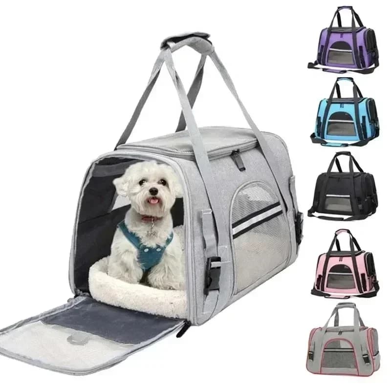 Borsa da trasporto per cani con cuscino in cotone spesso Zaino per aviazione per animali domestici Borsa da viaggio portatile anti-soffocamento Borsa per cani da compagnia in rete per esterni