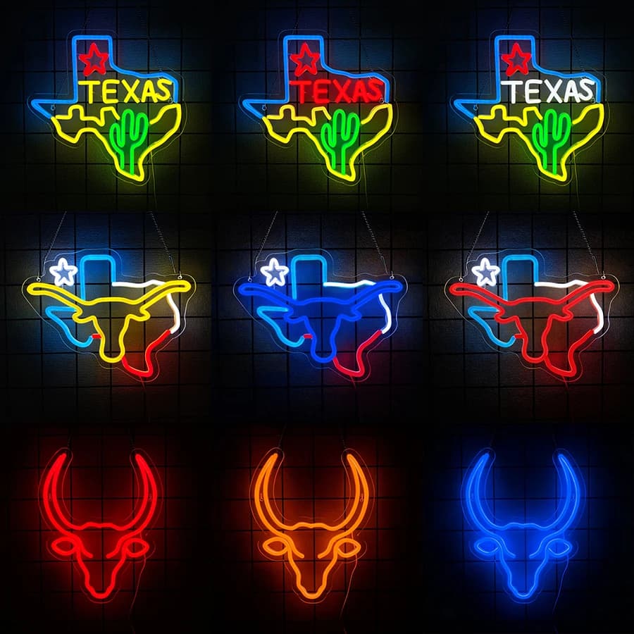 Insegna al Neon Texas, Luce al Neon LED a Forma di Toro Longhorns per Decorazione Murale, Illuminazione al Neon USB per Camera da Letto, Sala Giochi, Man Cave, Bar
