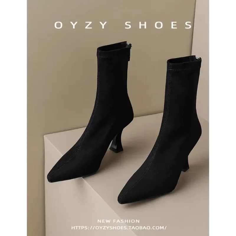 Pointed-toe, Thin-heel, Stretchy, Slim-fitting Women's Winter 2026 New Style Suede High-heeled Short Boots