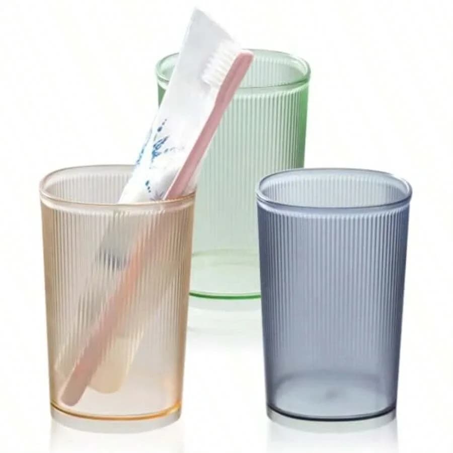 Set di 3 Bicchieri da Bagno Infrangibili, Portaspazzolini in Plastica, Bicchieri Riutilizzabili per Collutorio, Bicchieri per Bere