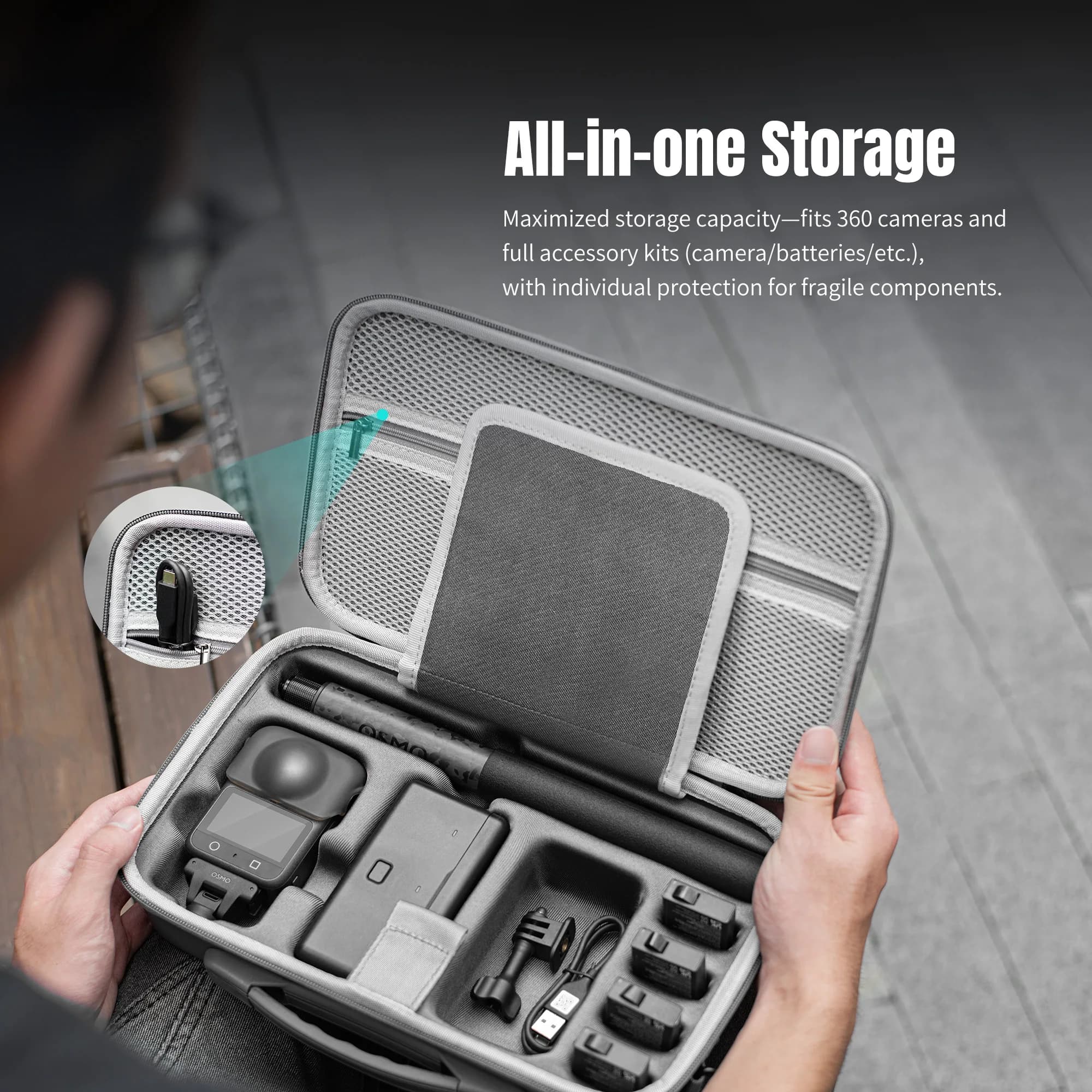 Per DJI OSMO 360 Custodia da viaggio per il trasporto Borsa a tracolla rigida in PU Borsa protettiva tutto in uno per accessori per fotocamera DJI Osmo 360
