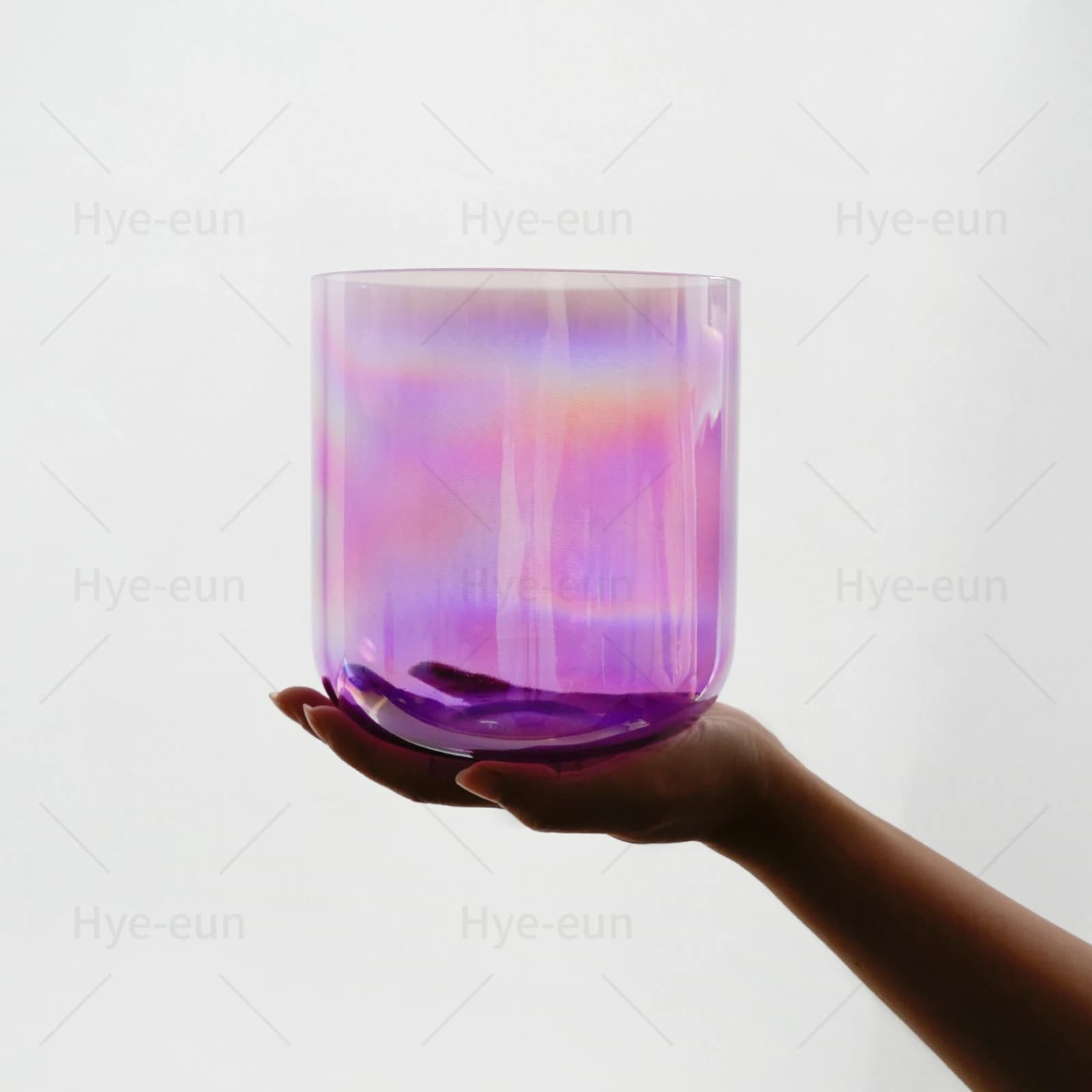 Hye-eun Purple Clear Crystal Singing Bowl, 6 inch Cosmic Light sound healing bowl, Suedce and O-ring sticks included
