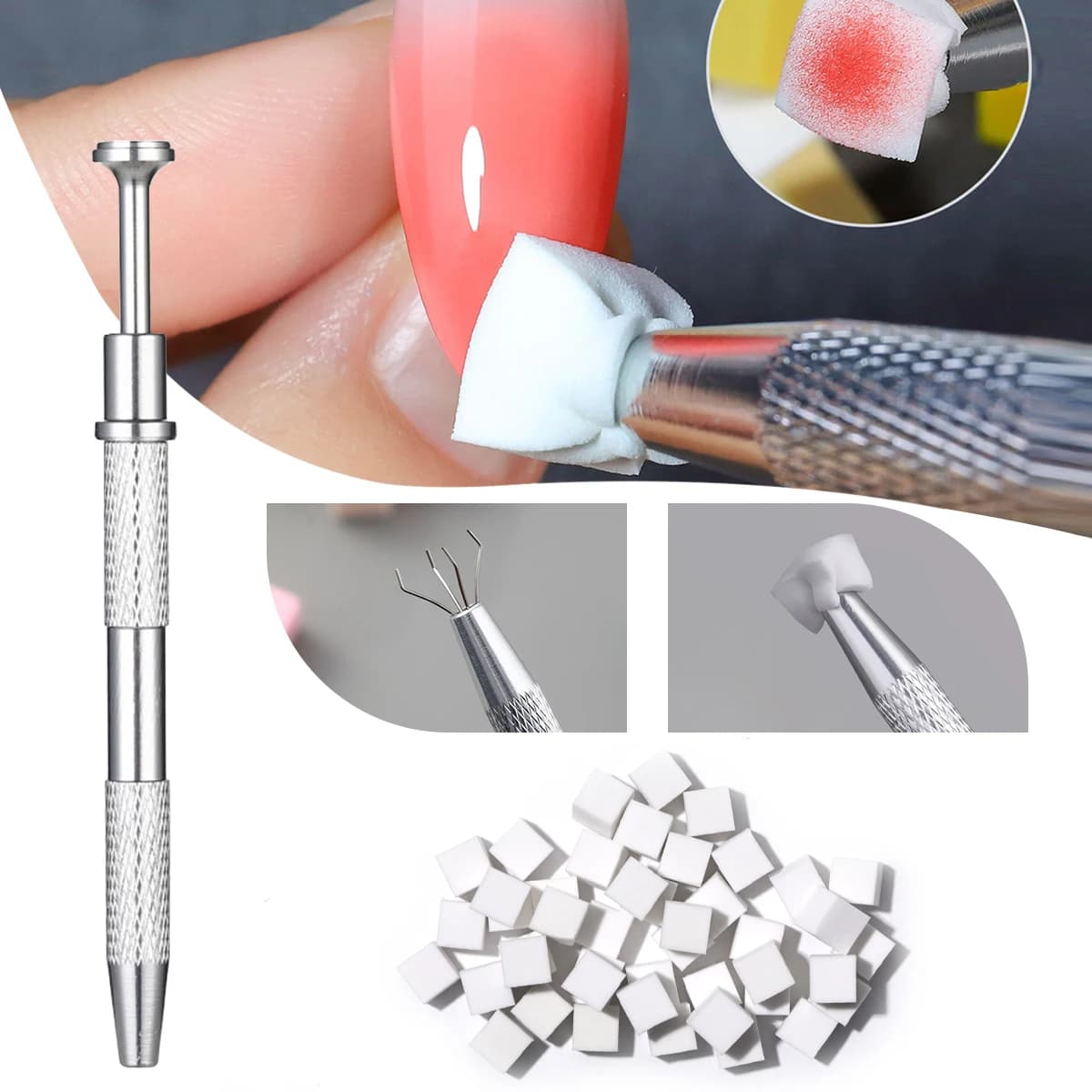50/300Pcs Nail Sponge Sponge Nail Art Tool with Grab Pen and Sponge Grab Clip Set Nail Gradient Color Nail Tool Accessories