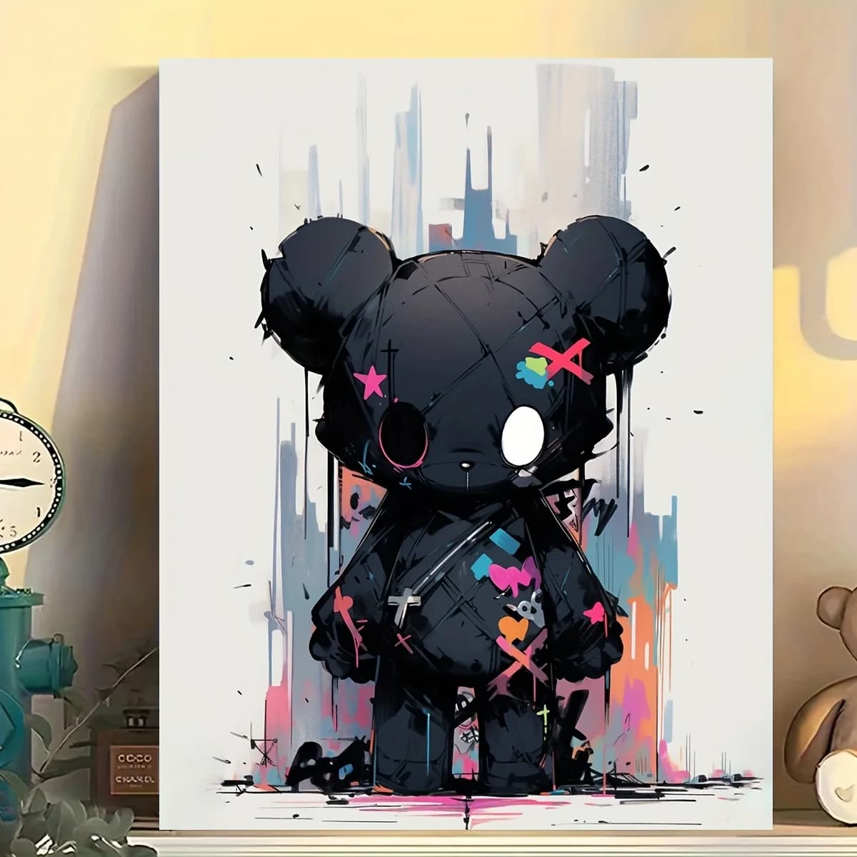 Orso Cartoon Graffiti Fai da Te, Pittura Diamantata 5D, Mosaico Diamantato, Punto Croce per Decorazione Casa, Regali Unici