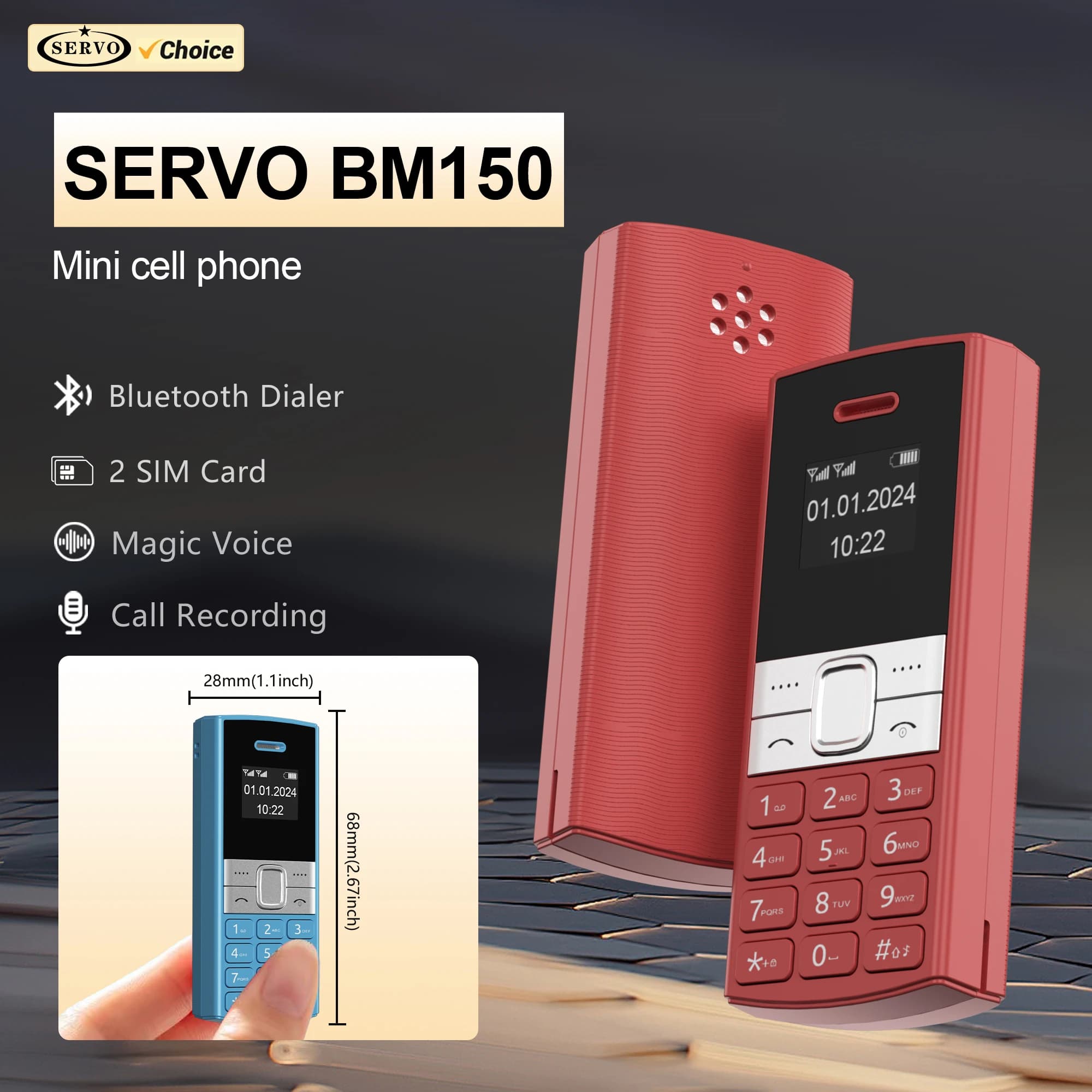 SERVO BM150 Super Mini Telefono cellulare 2 SIM Standby Quadrante Bluetooth Magic Voice Blacklist Speed Dial 2G GSM Piccoli cellulari di backup