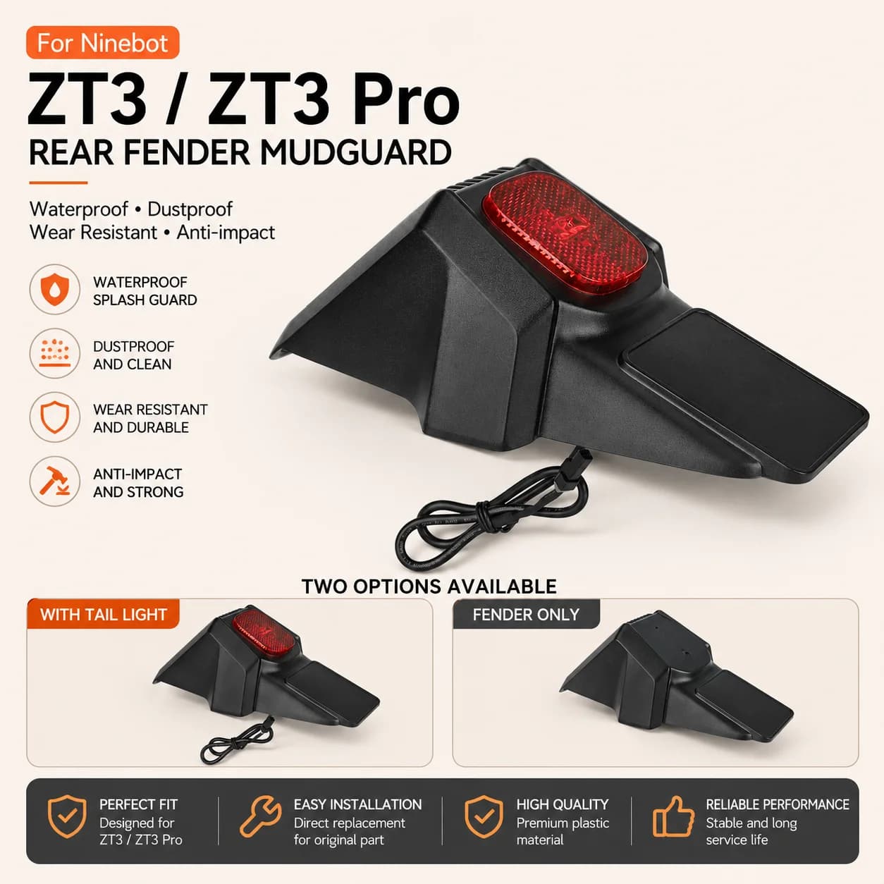 Rear Fender Mudguard for Ninebot ZT3 ZT3 Pro Electric Scooter Waterproof Dustproof Tail Guard Replacement Part