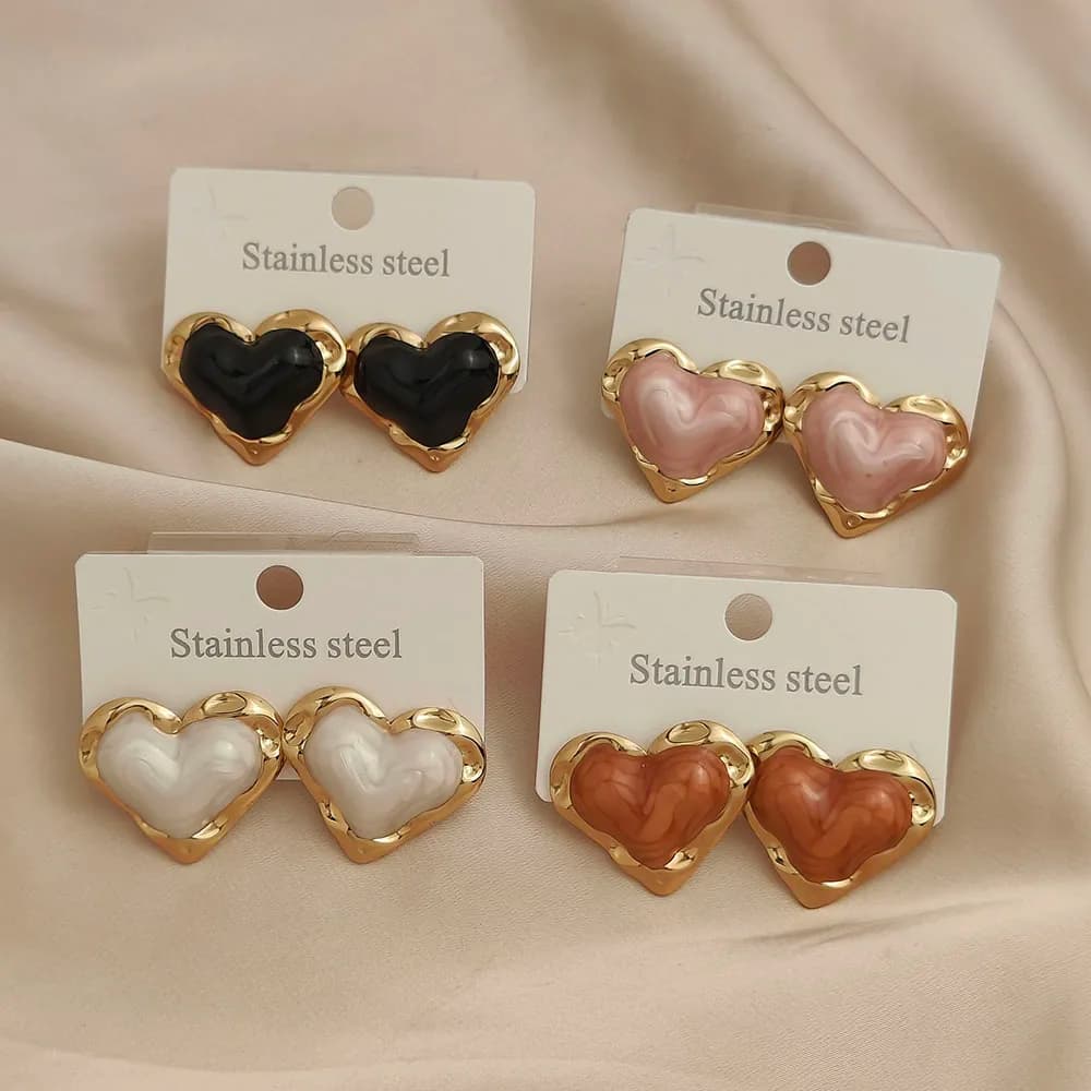 Orecchini in acciaio inossidabile placcato oro con smalto colorato Creative Love, orecchini da donna impermeabili e antiruggine, gioielli da festa