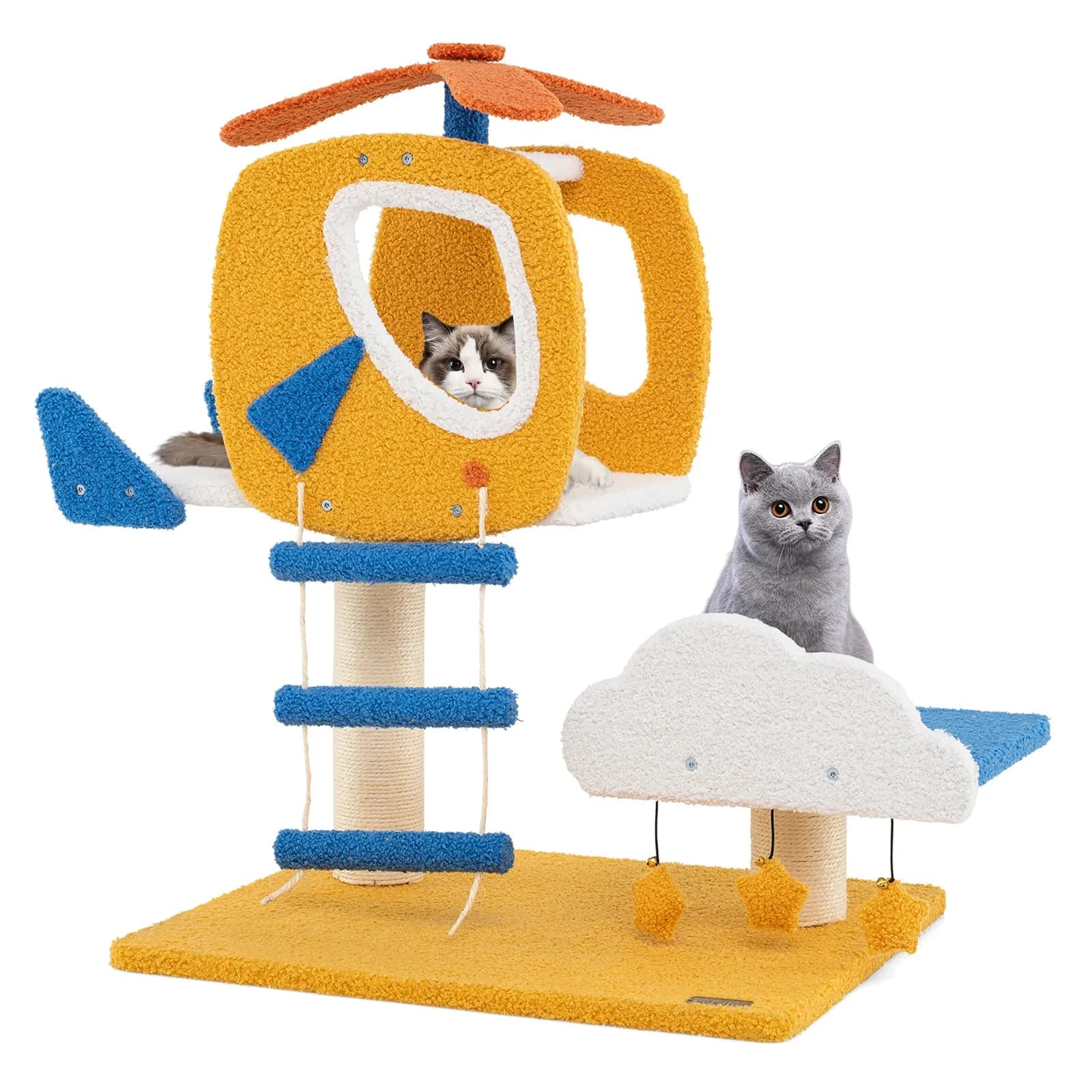 Tiragraffi a tema aviazione per gatti da interno con piattaforma superiore a forma di elicottero