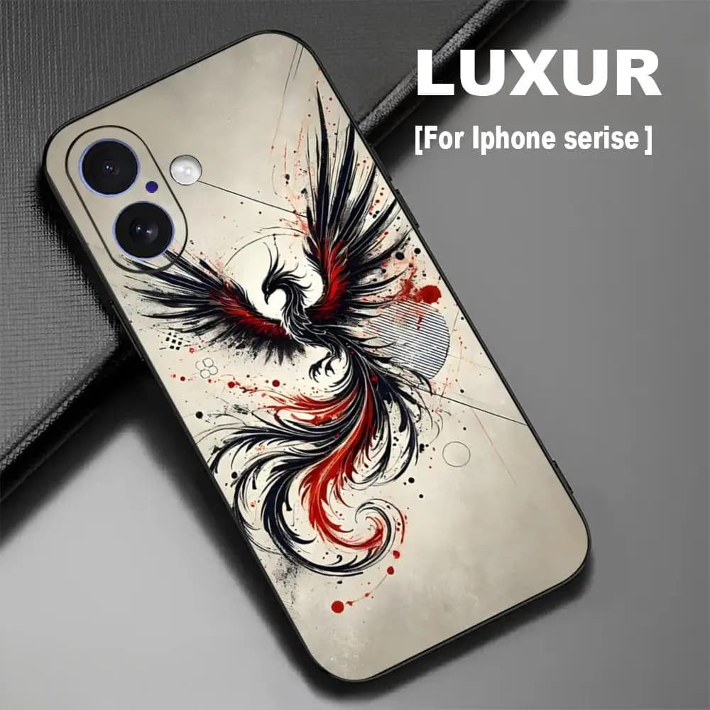 Cool Phoenix Art Popular Phone Case For iPhone 17 16 15 14 13 12 X XR XS 8 Plus Mini Pro Max Soft black Shockproof Cover