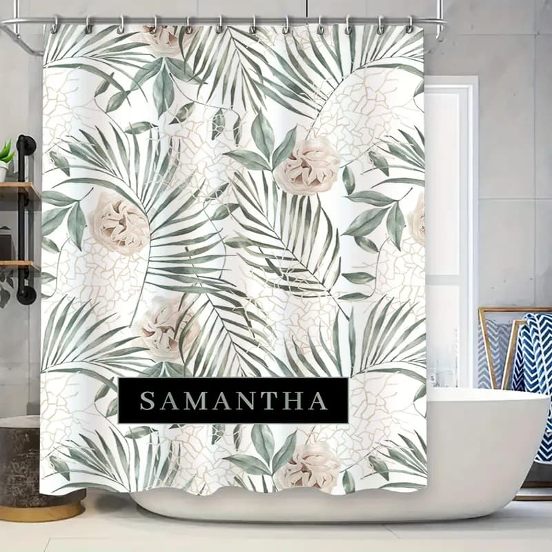 Tenda da doccia con stampa floreale brillante, tessuto impermeabile extra lungo per l'arredamento del bagno, motivo floreale rosa arancione bianco blu navy rosso
