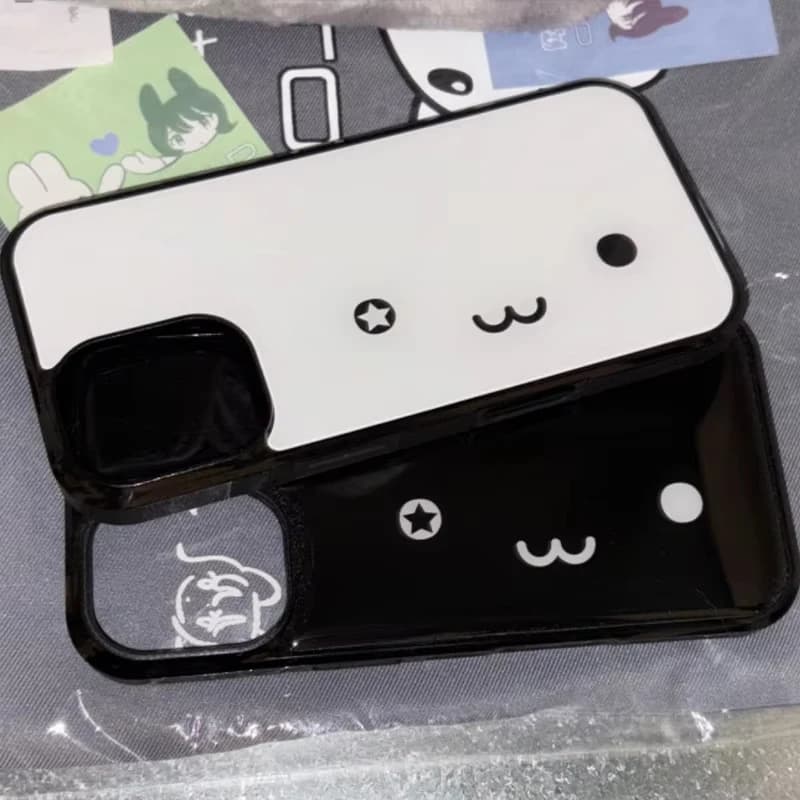 Custodia per telefono opaca con bordo nero, design coreano INS, orsetto portafortuna e stella, per iPhone 17 Air 16 15 14 13 12 11 Pro Max 78 Plus