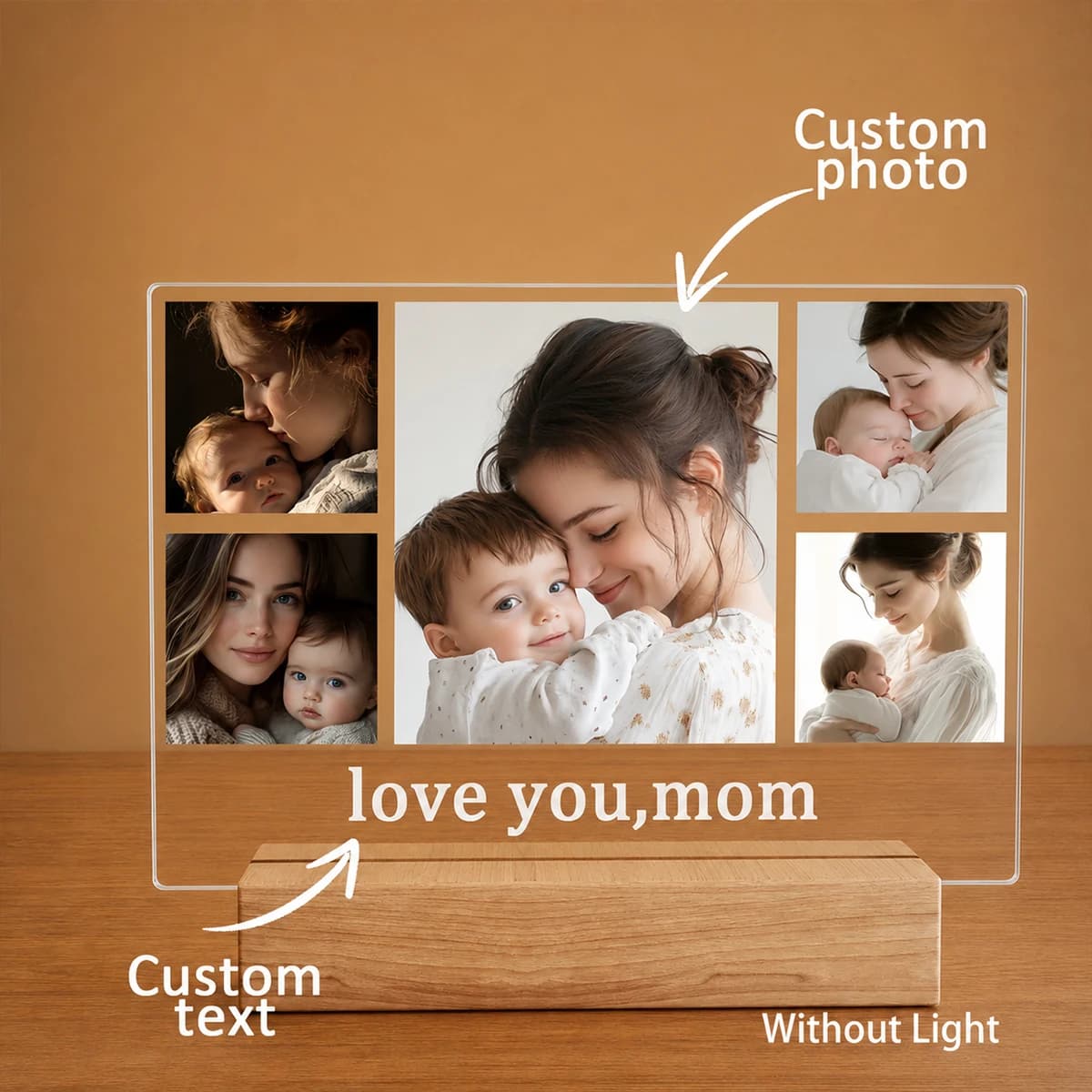 Custom Acrylic Photo Display Board With Wooden Base Mom Mother's Day Gift Personalized Picture Frame Souvenir Home Decor